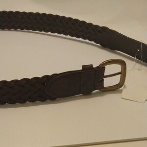 Dark Brown Braided Belt with Brass Buckle